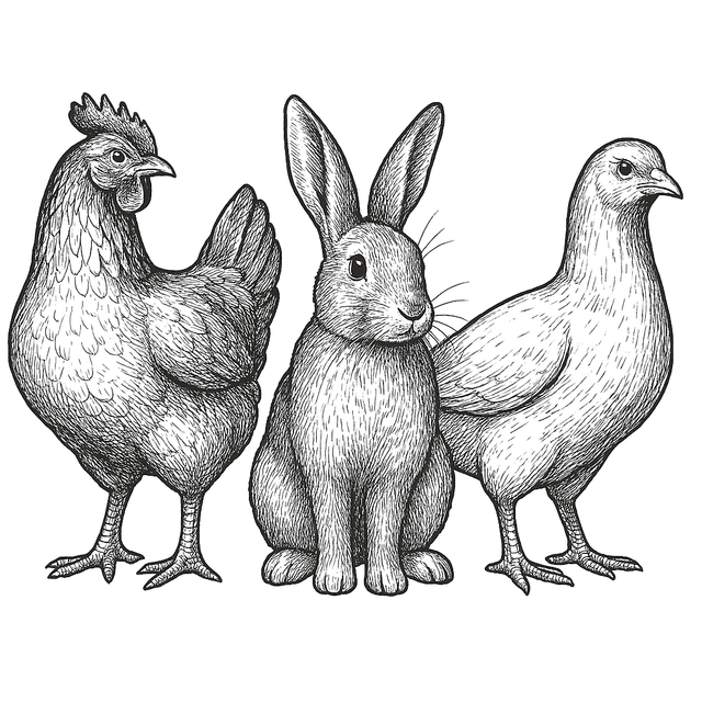 Imagen dibujo de Aves y Conejos